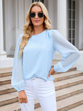 Round Neck Long Sleeve Blouse - Trendsi - Flyclothing LLC