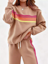 Striped Round Neck Sweatshirt and Pants Set - Trendsi - Flyclothing LLC