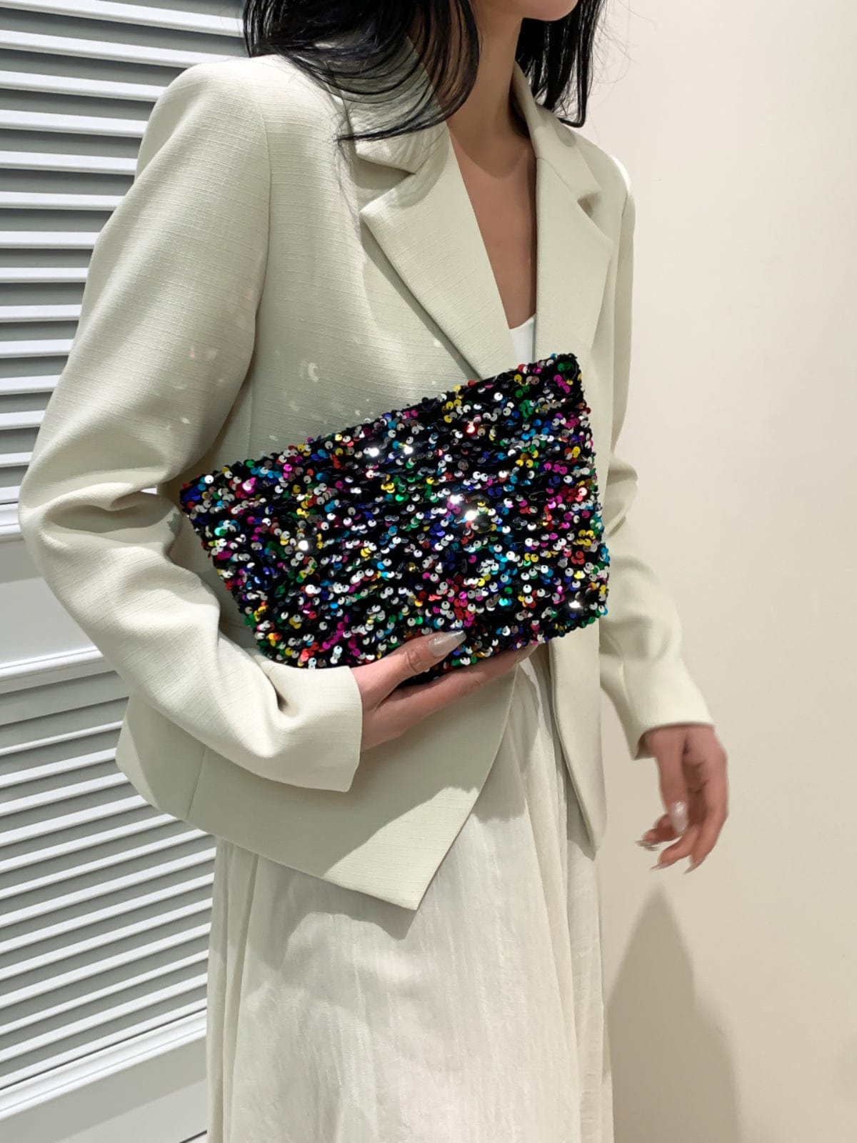 Sequin Clutch with Zipper - Trendsi