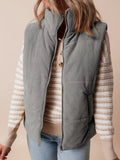 Corduroy Stand Neck Zipped Puffer Vest - Trendsi - Flyclothing LLC