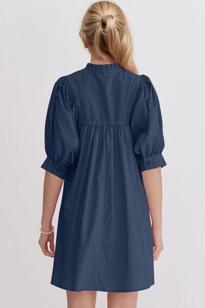 Oh Frill Notched Puff Sleeve Babydoll Mini Dress - Trendsi