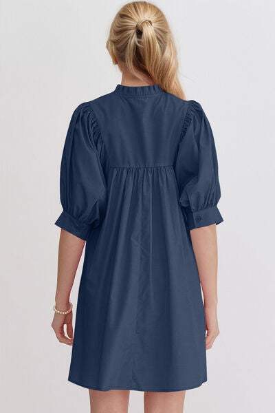 Oh Frill Notched Puff Sleeve Babydoll Mini Dress - Trendsi - Flyclothing LLC