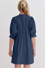 Oh Frill Notched Puff Sleeve Babydoll Mini Dress - Trendsi