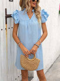 Ruffled Notched Cap Sleeve Mini Dress - Trendsi - Flyclothing LLC