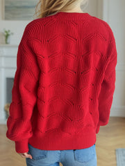 Openwork Round Neck Dropped Shoulder Sweater - Trendsi