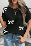 Bow Pattern Knit Short Sleeve Sweater - Trendsi - Flyclothing LLC