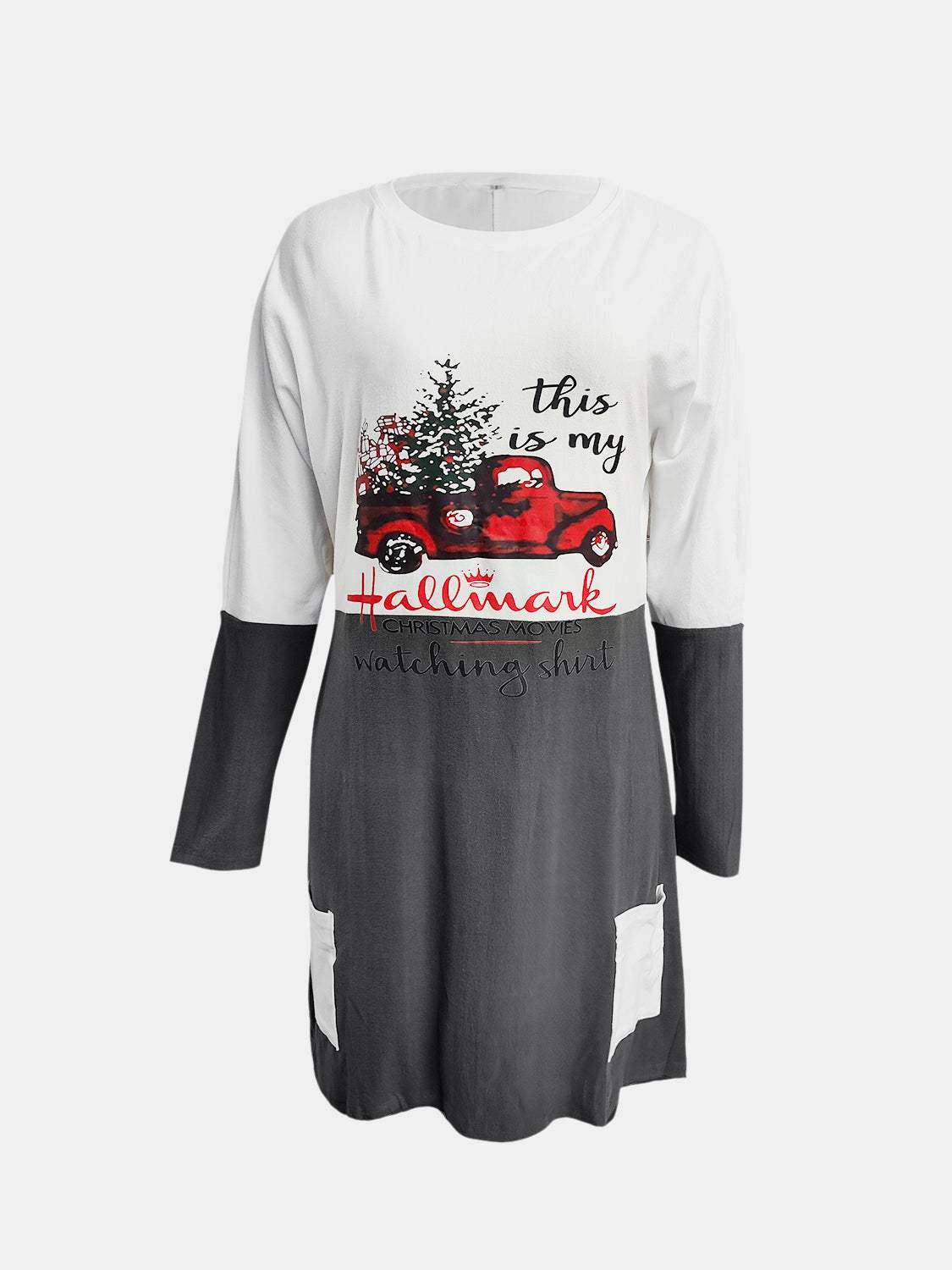 Full Size Graphic Two-Tone Round Neck Long Sleeve T-Shirt - Trendsi - Flyclothing LLC