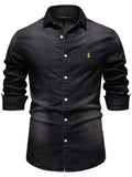 Men's Button Down Collared Neck Denim Shirt - Trendsi