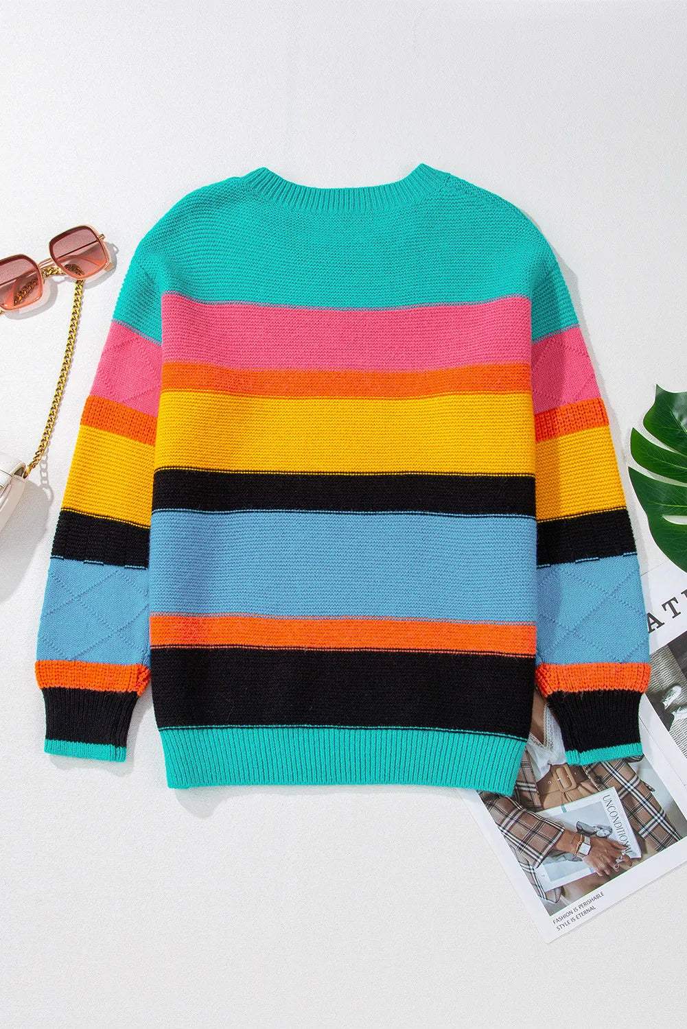 Contrast Round Neck Dropped Shoulder Sweater - Trendsi - Flyclothing LLC