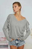 BiBi Triblend V Neck Top with Shoulder Shrring Detail - Trendsi