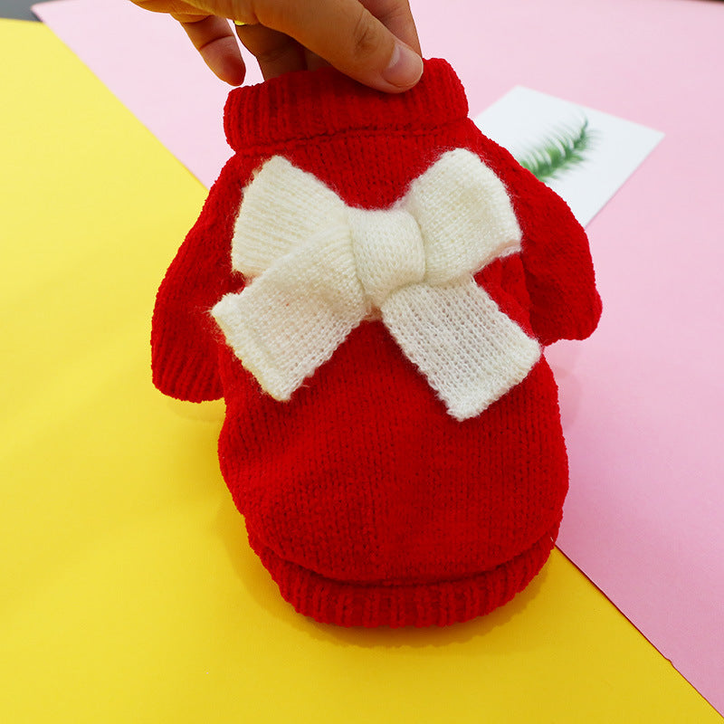 Bowknot Dog Clothes Cat Costume Hollow Knit Dog Sweater - My Store - Flyclothing LLC