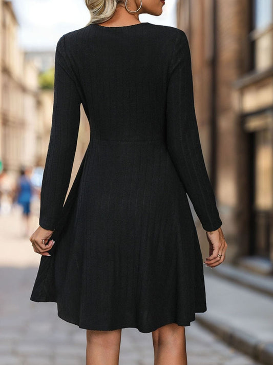 Cutout Long Sleeve Knee Length Dress - Trendsi