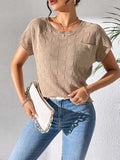 Round Neck Short Sleeve Knit Top - Trendsi - Flyclothing LLC