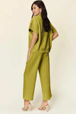 Double Take Full Size Texture Half Zip Short Sleeve Top and Pants Set - Trendsi - Flyclothing LLC