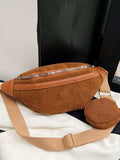 Corduroy Adjustable Strap Crossbody Bag with Pouch - Trendsi - Flyclothing LLC
