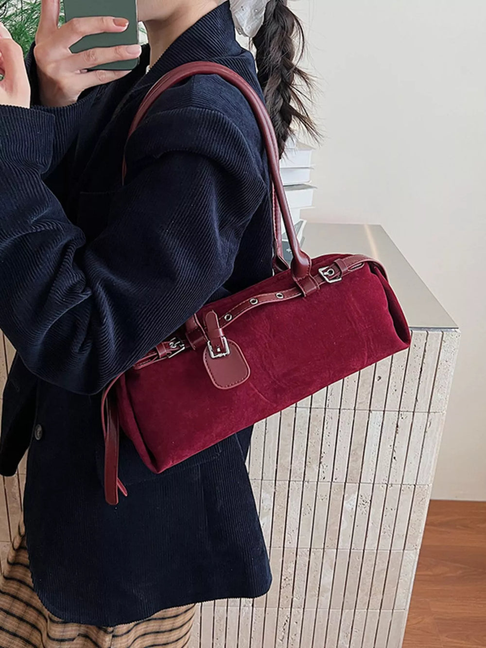 Buckle Decor Shoulder Bag - Trendsi - Flyclothing LLC