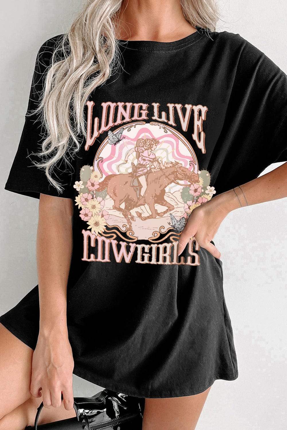 Graphic Round Neck Half Sleeve Oversize T-Shirt - Trendsi - Flyclothing LLC