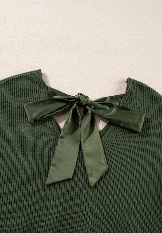 Tied Back V-Neck Long Sleeve Sweater - Trendsi - Flyclothing LLC