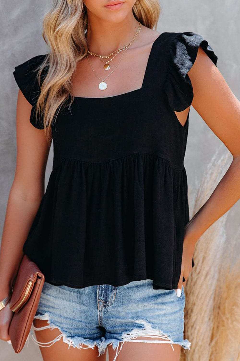 Full Size Ruffled Square Neck Cap Sleeve Blouse - Trendsi - Flyclothing LLC