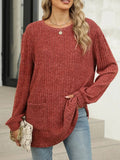 Pocketed Round Neck Long Sleeve T-Shirt - Trendsi