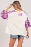 SAGE + FIG Full Size Peace Applique Patch with Plaid Contrast Top - Trendsi