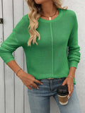 Round Neck Dropped Shoulder Knit Top - Trendsi - Flyclothing LLC