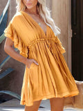Drawstring Ruffled Half Sleeve Mini Dress - Trendsi - Flyclothing LLC
