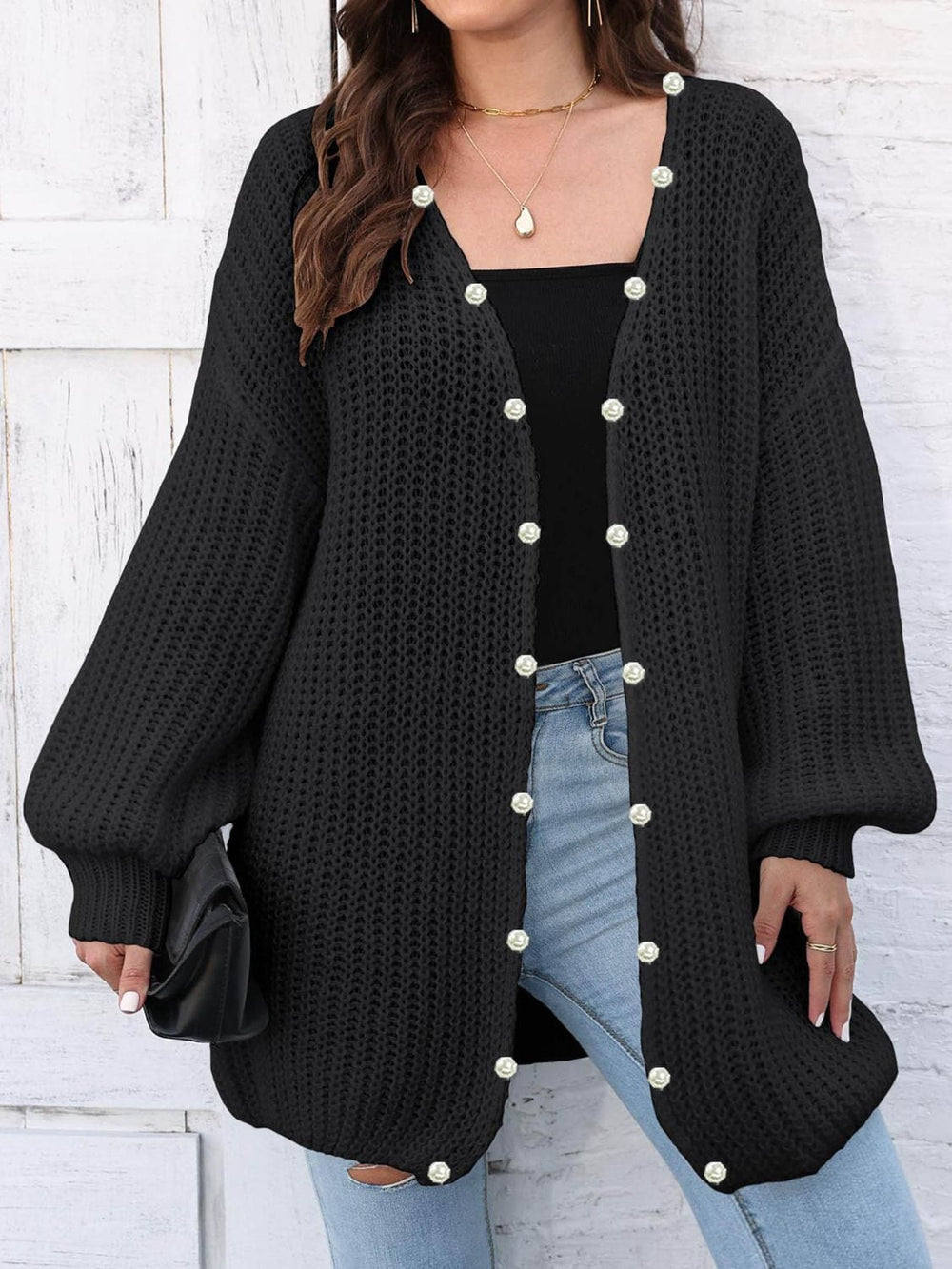 Open Front Long Sleeve Cardigan - Trendsi