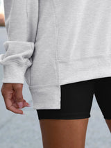 Notched Long Sleeve Oversized Sweatshirt - Trendsi - Flyclothing LLC