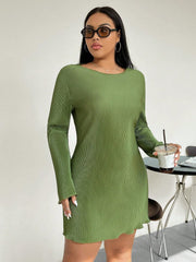 Honey Plus Size Lettuce Hem Round Neck Long Sleeve Dress - Trendsi