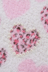 Pearl Detail Heart Round Neck Sweater - Trendsi - Flyclothing LLC