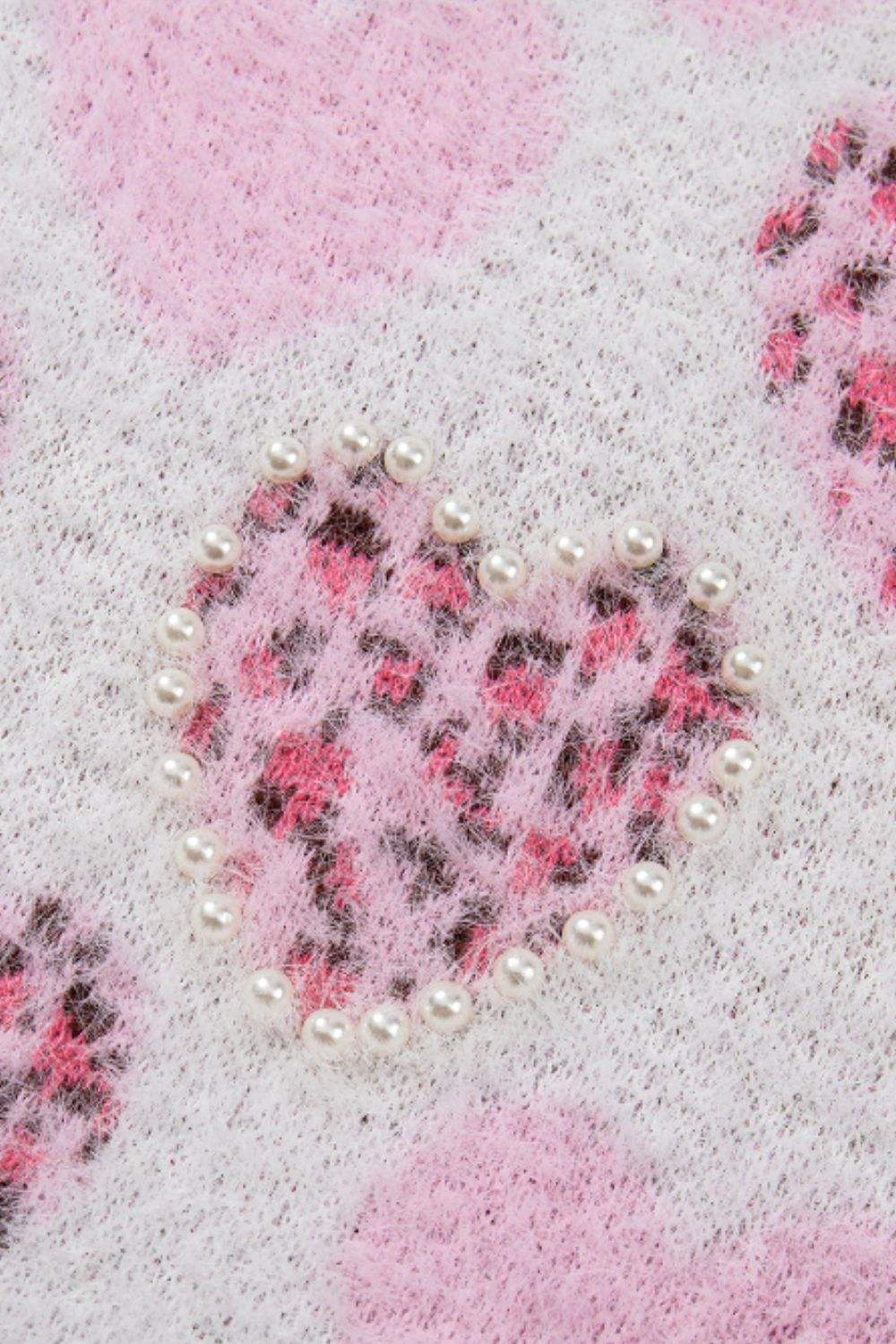 Pearl Detail Heart Round Neck Sweater - Trendsi - Flyclothing LLC