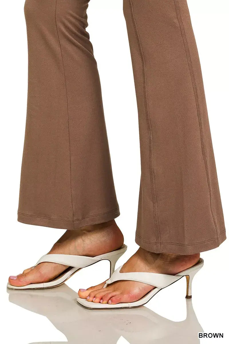Zenana Brushed Dty Microfiber Flare Pants - Trendsi - Flyclothing LLC