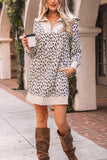 Leopard Print Zip up Collar Patchwork Shift Mini Dress - Trendsi - Flyclothing LLC