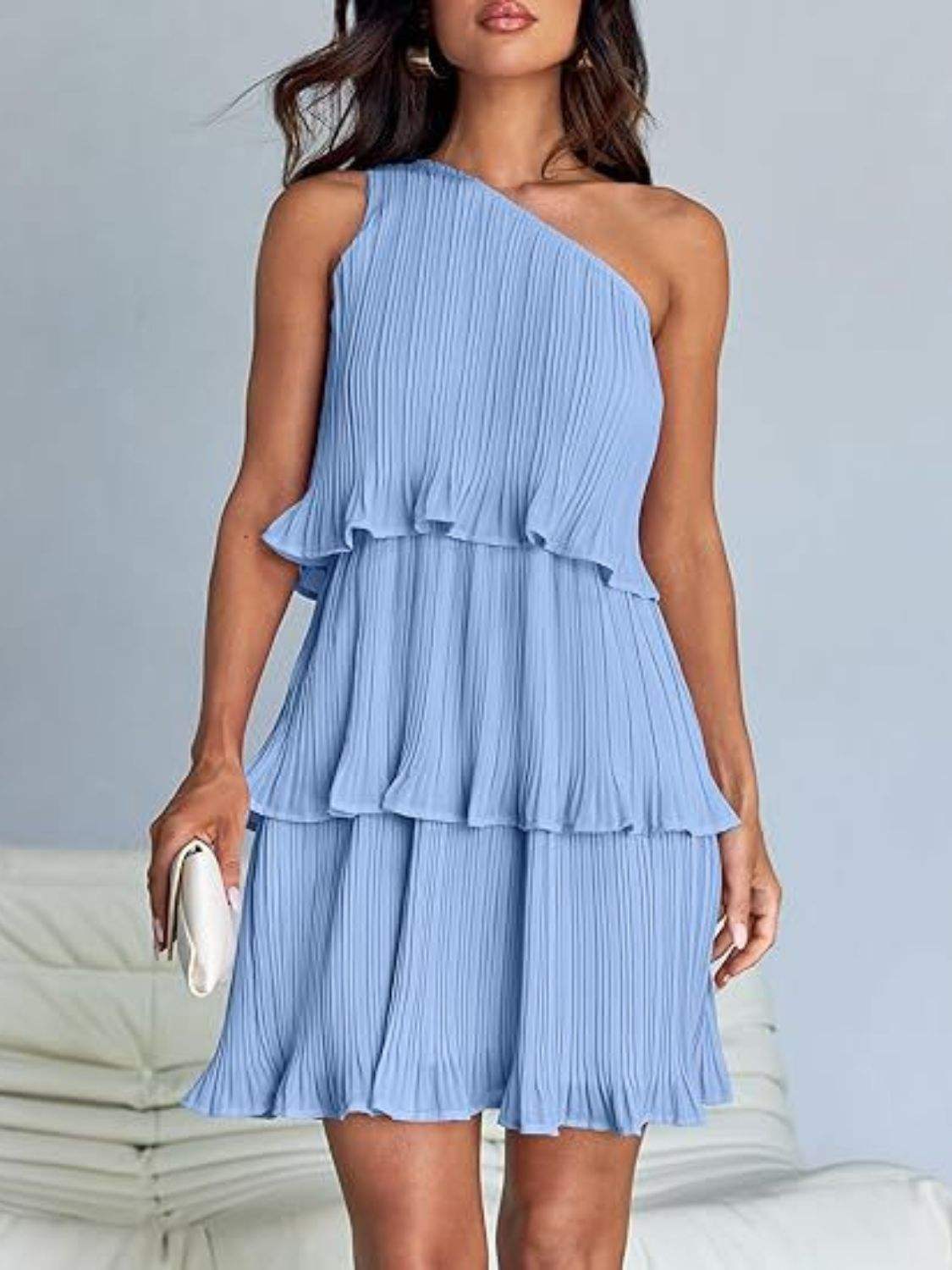 Layered Single Shoulder Mini Dress - Trendsi - Flyclothing LLC
