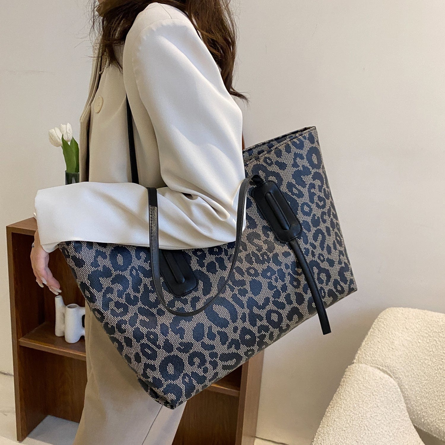 PU Leather Leopard Tote Bag - Trendsi