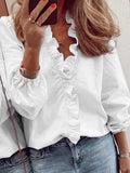 Full Size Ruffled V-Neck Long Sleeve Blouse - Trendsi - Flyclothing LLC