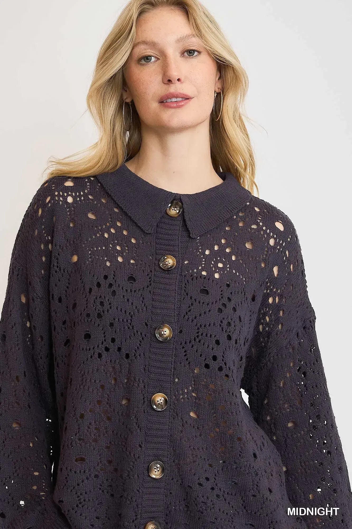 Umgee Hollow Out Button Down Cardigan - Trendsi - Flyclothing LLC