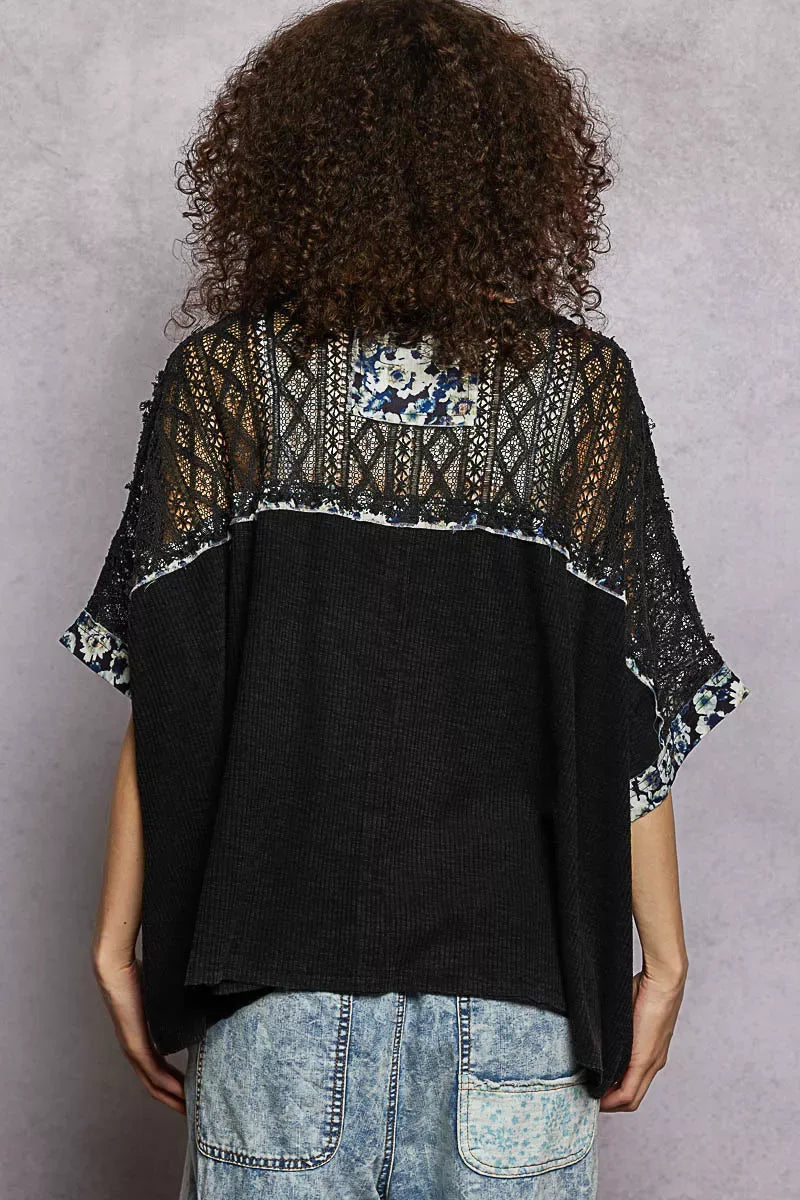 POL Floral Patchwork Lace Accent Blouse - Trendsi - Flyclothing LLC