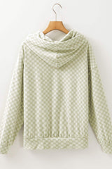 Checkered Print Kangaroo Pocket Drawstring Hoodie - Trendsi - Flyclothing LLC