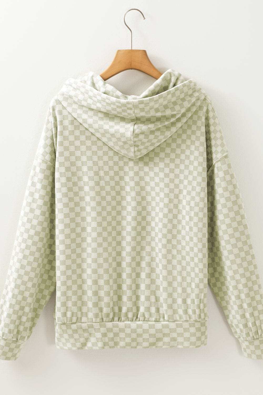 Checkered Print Kangaroo Pocket Drawstring Hoodie - Trendsi - Flyclothing LLC