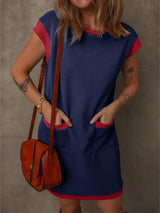 Round Neck Cap Sleeve Mini Dress - Trendsi - Flyclothing LLC