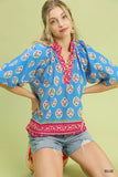 Umgee Boho Border Print Peasant Top - Trendsi - Flyclothing LLC