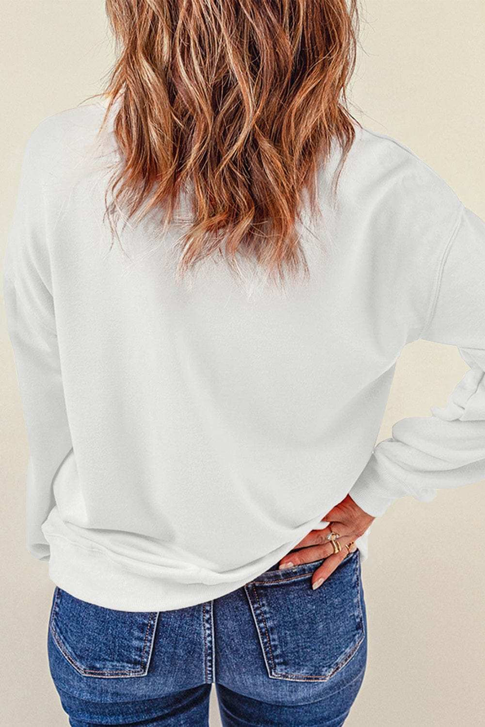 Round Neck Dropped Shoulder Sweatshirt - Trendsi - Flyclothing LLC