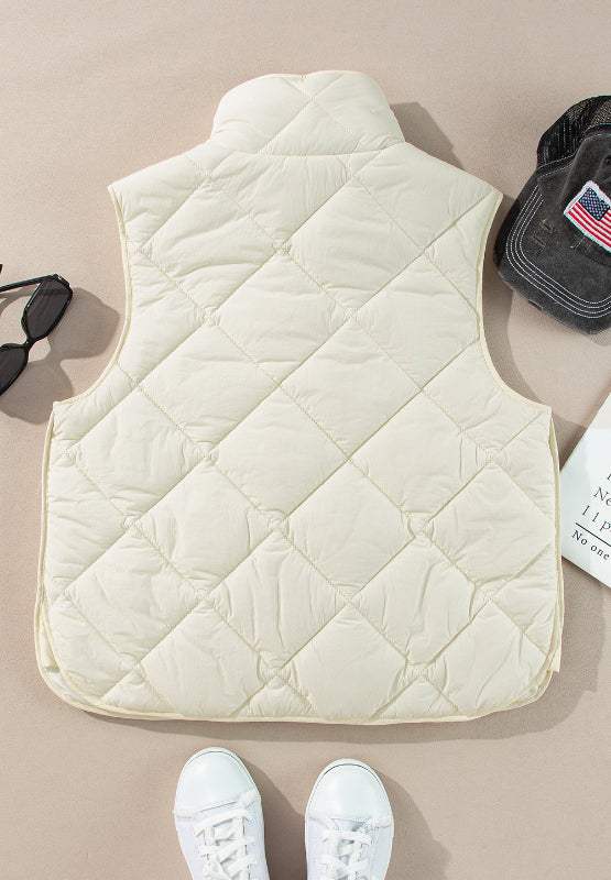 Snap Down Texture Vest Coat with Pockets - Trendsi - Flyclothing LLC