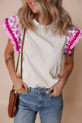 Ruffled Round Neck Cap Sleeve Blouse - Trendsi - Flyclothing LLC
