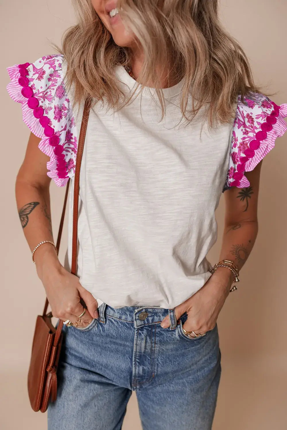 Ruffled Round Neck Cap Sleeve Blouse - Trendsi - Flyclothing LLC