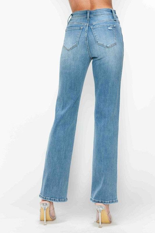 bytos Full Size Distressed High Rise Straight Jeans - Trendsi - Flyclothing LLC