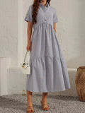 Striped Collared Neck Short Sleeve Dress - Trendsi