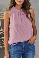 Frill Swiss Dot Round Neck Tank - Trendsi - Flyclothing LLC